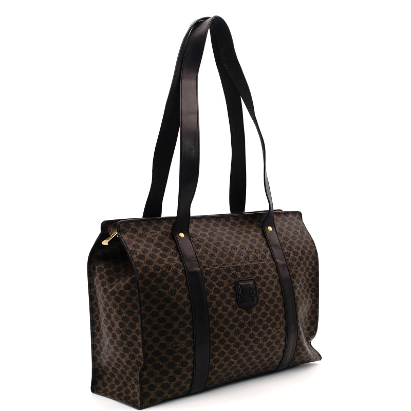CELINE Macadam Black Brown PVC Tote Bag Leather Vintage