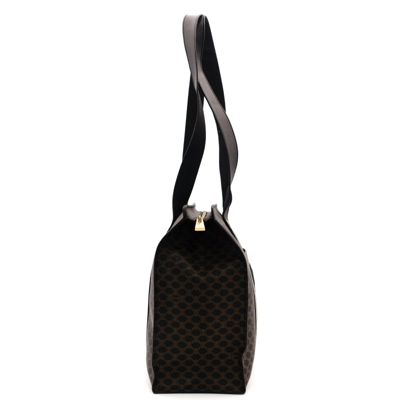 CELINE Macadam Black Brown PVC Tote Bag Leather Vintage