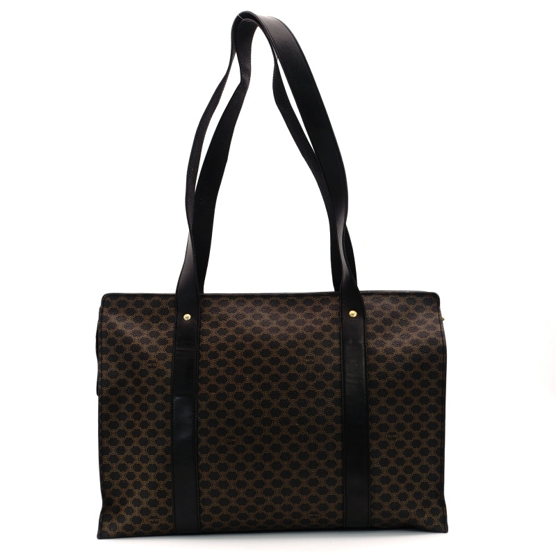 CELINE Macadam Black Brown PVC Tote Bag Leather Vintage