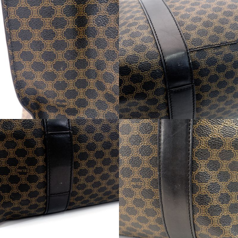 CELINE Macadam Black Brown PVC Tote Bag Leather Vintage