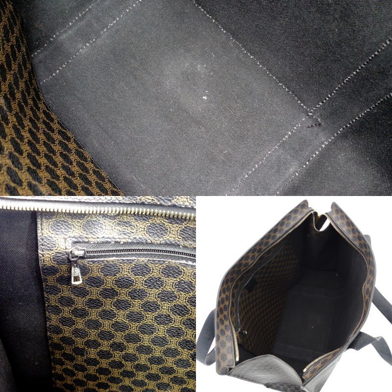 CELINE Macadam Black Brown PVC Tote Bag Leather Vintage