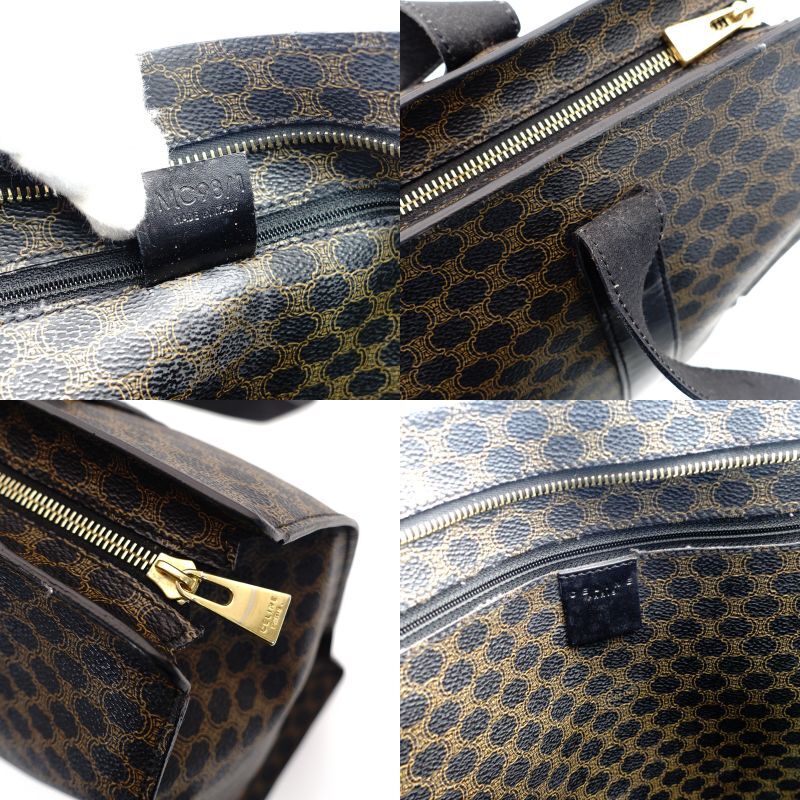 CELINE Macadam Black Brown PVC Tote Bag Leather Vintage