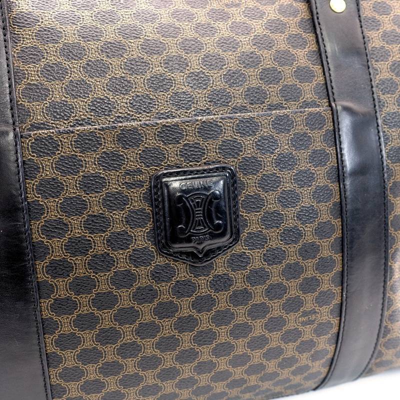 CELINE Macadam Black Brown PVC Tote Bag Leather Vintage
