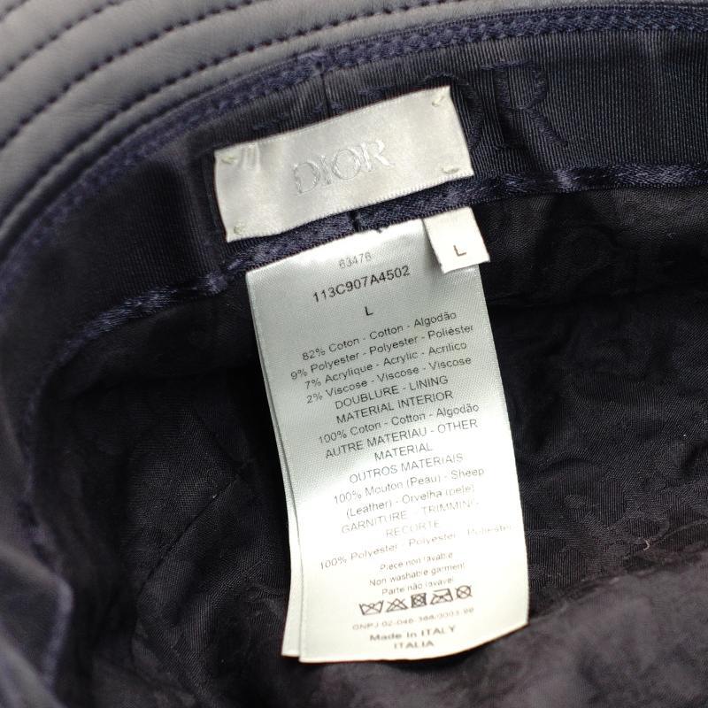 DIOR Bucket Hat Logo Trotter Canvas Leather Navy Size L