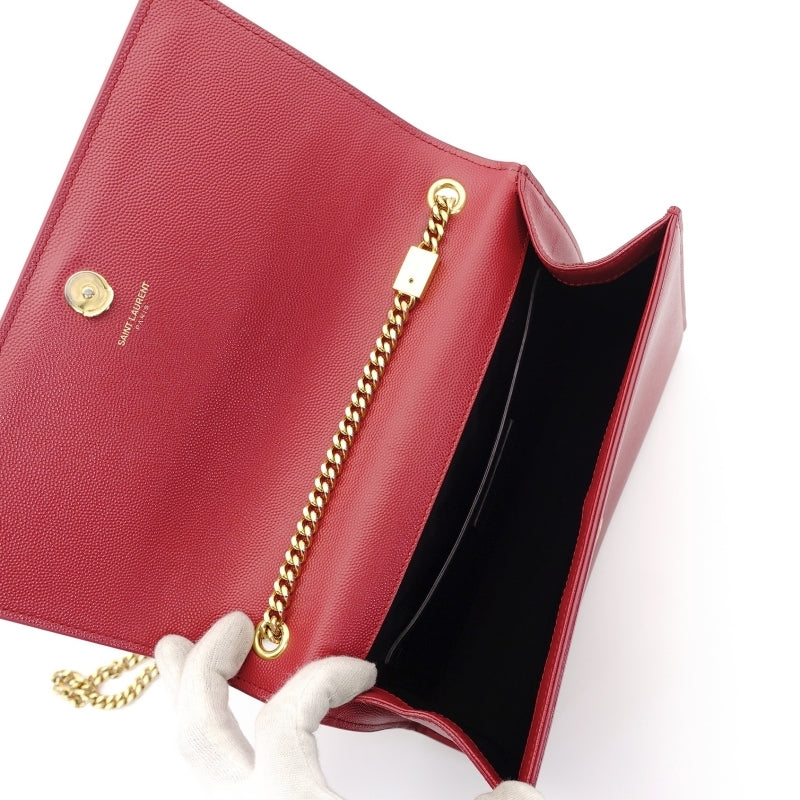 SAINT LAURENT YSL Chain Shoulder Bag Red Leather