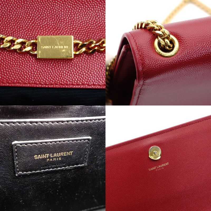 SAINT LAURENT YSL Chain Shoulder Bag Red Leather