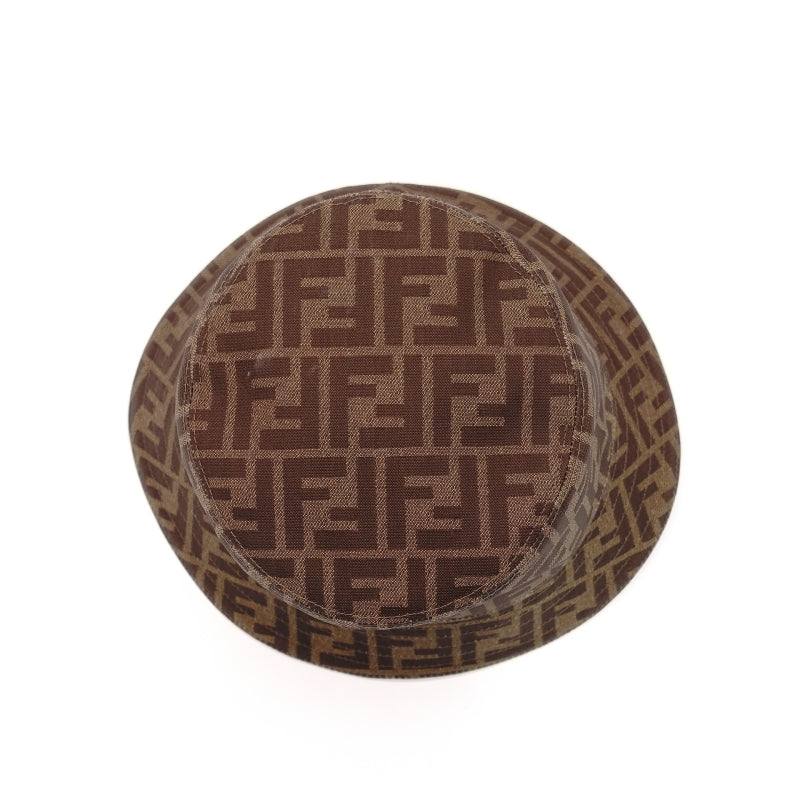 FENDI Zucca Bucket Hat 22.8" FF Logo Brown FXQ697 Hat PVC 7-6-354