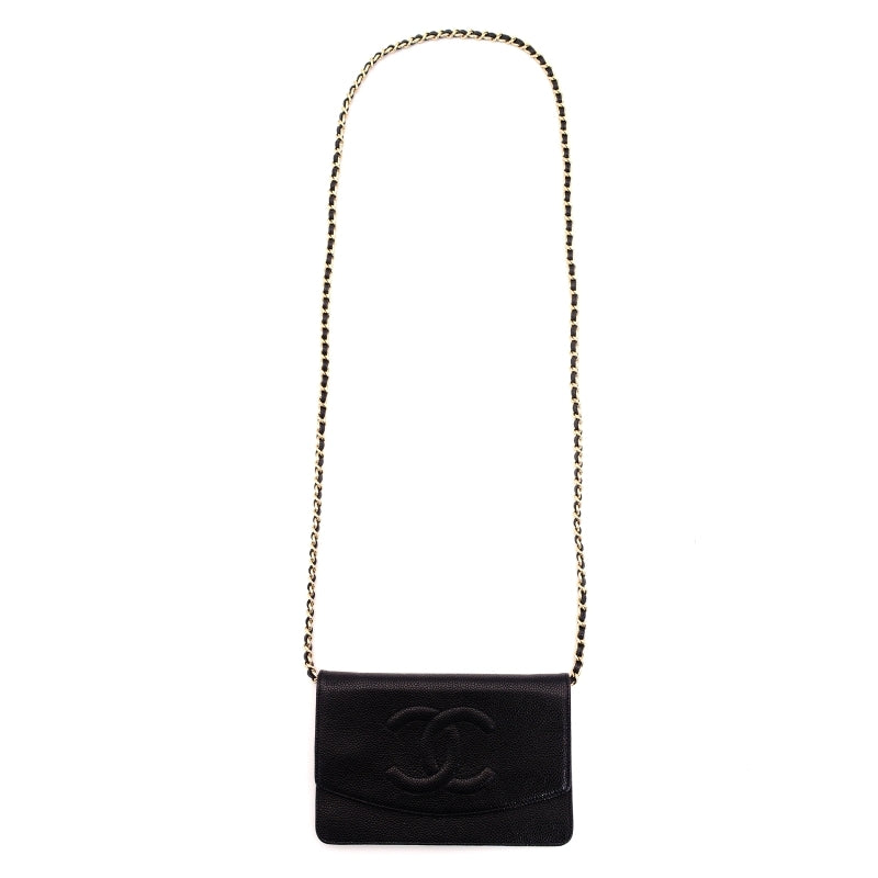 CHANNEL Caviar Skin Black Leather WOC Gold Metal Fittings