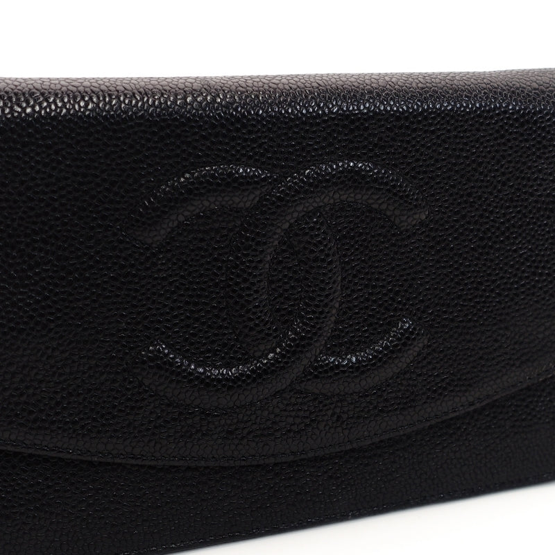 CHANNEL Caviar Skin Black Leather WOC Gold Metal Fittings