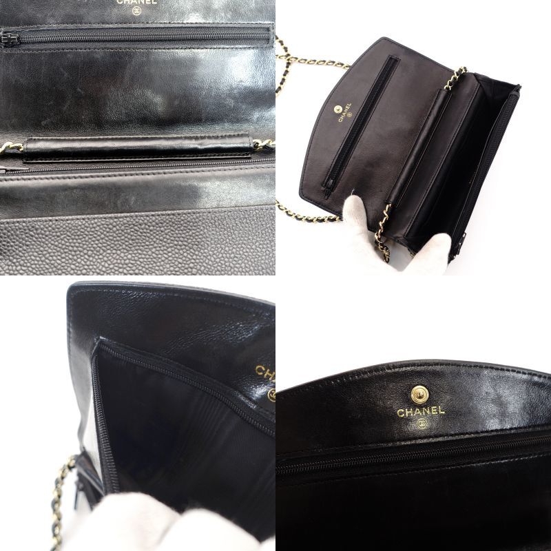 CHANNEL Caviar Skin Black Leather WOC Gold Metal Fittings
