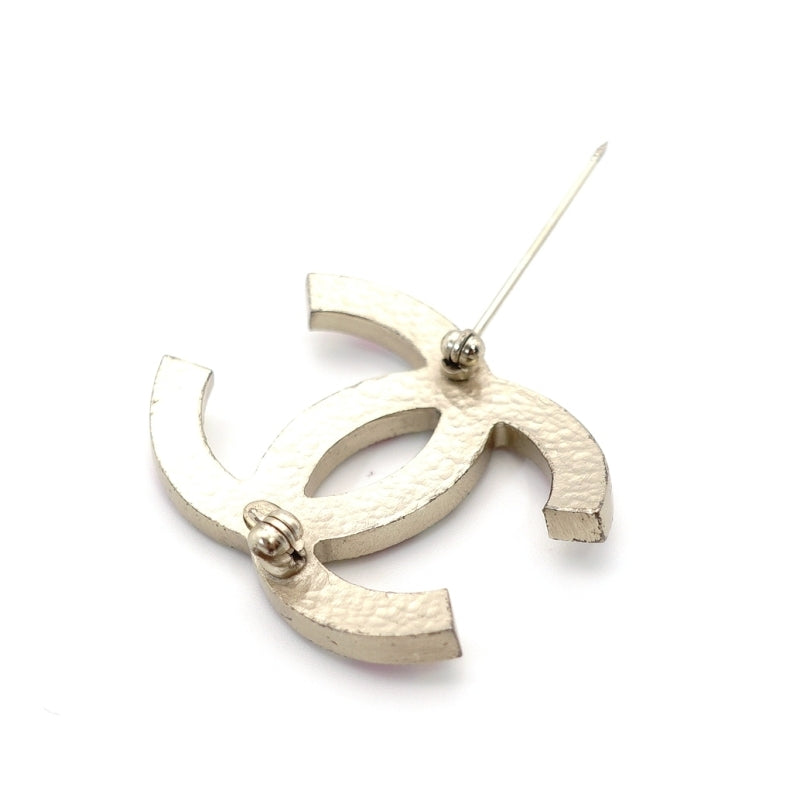 CHANEL Coco Mark Brooch Rhine stone Silver Pink 05P