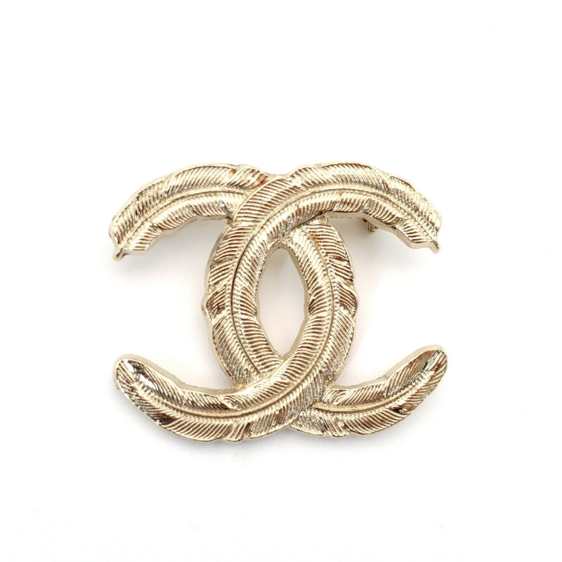 CHANEL Coco Mark Broach Gold Logo Feather 08A
