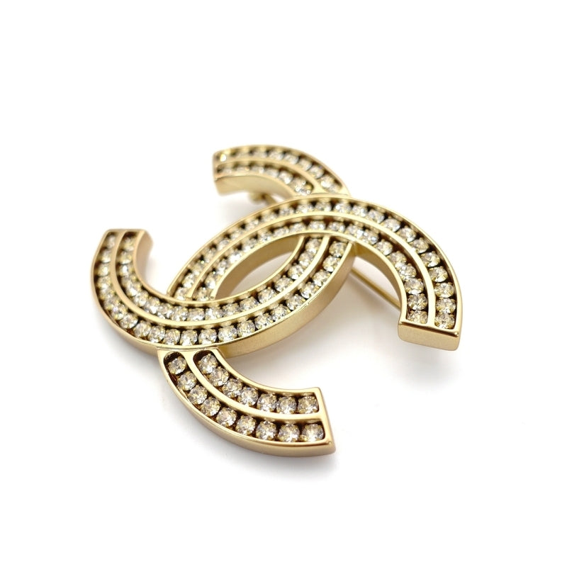 CHANEL Coco Mark Broach Gold Rhine stone Logo
