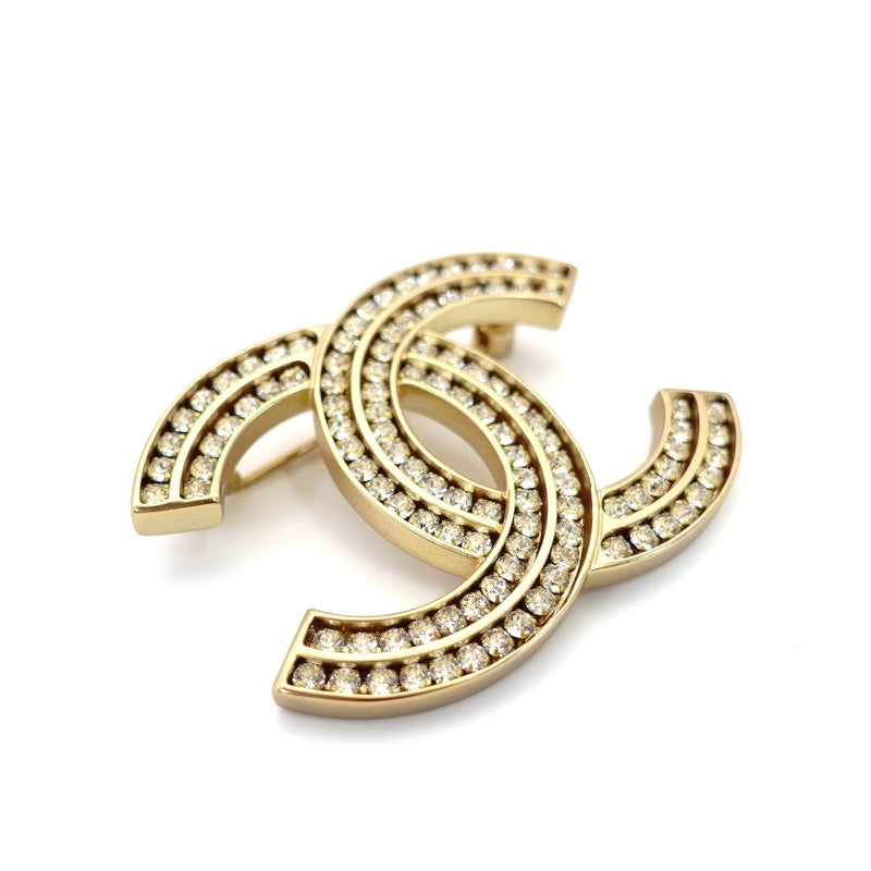 CHANEL Coco Mark Broach Gold Rhine stone Logo