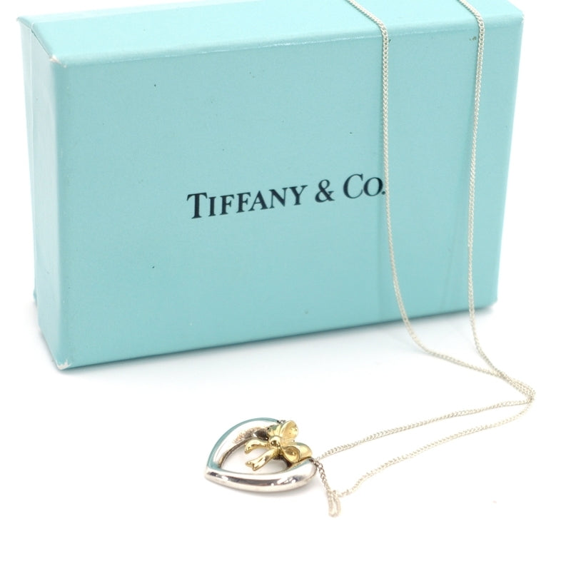 Tiffany & Co. Necklace Heart Ribbon Silver 925 K18 Approx. 9g