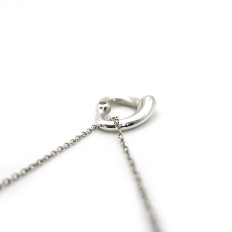 Tiffany & Co. Open Heart Necklace 1P Pink Sapphire Silver 925 Approximately 3g