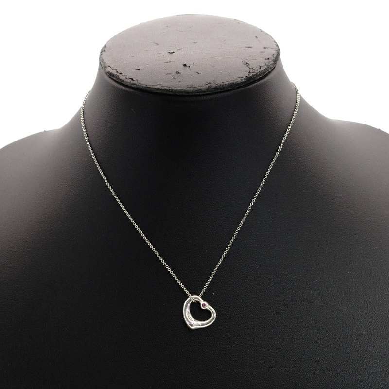 Tiffany & Co. Open Heart Necklace 1P Pink Sapphire Silver 925 Approximately 3g