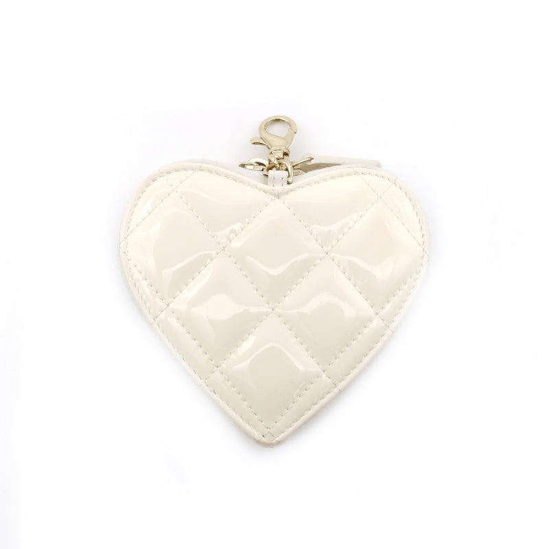 CHANEL Coco Mark Matelassé Patent Leather White Charm Coin Case