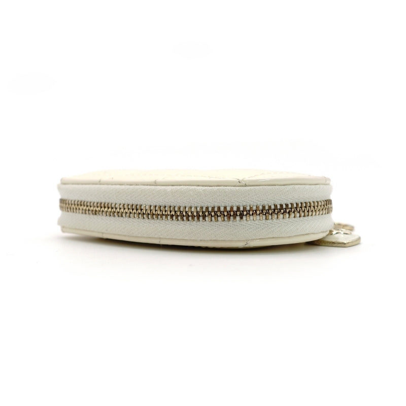 CHANEL Coco Mark Matelassé Patent Leather White Charm Coin Case