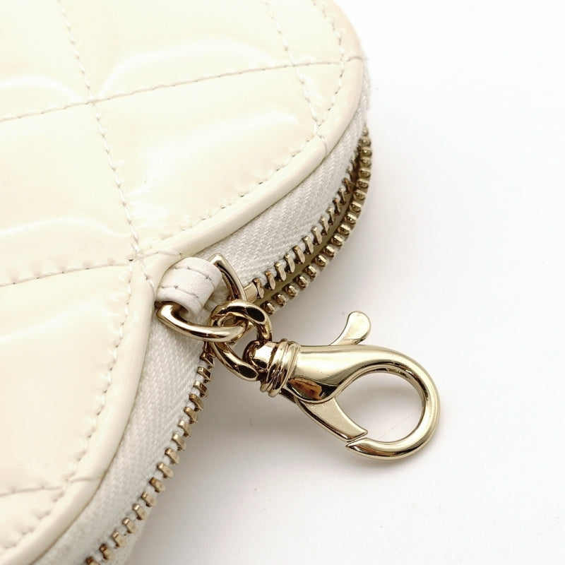 CHANEL Coco Mark Matelassé Patent Leather White Charm Coin Case