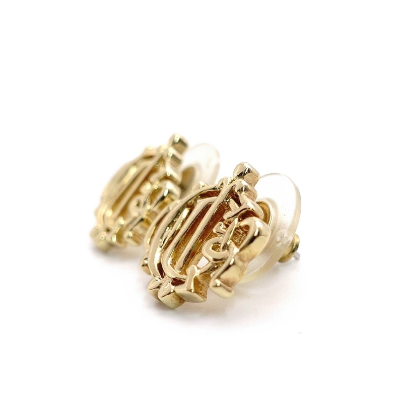 Christian Dior Emblem Earrings Vintage Gold Logo 7-6-523