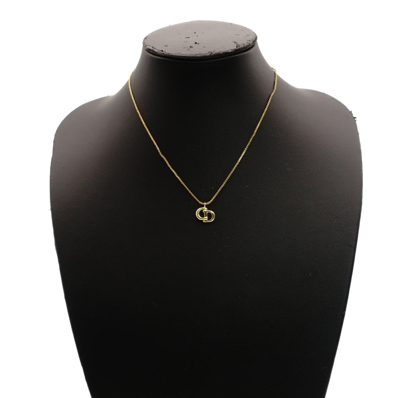 Christian Dior CD Logo Necklace Gold Vintage 7-6-620
