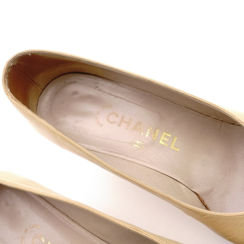 CHANEL Pumps Vintage Beige Black Leather Size 36 Approx. 9.1" 7-7-562-3