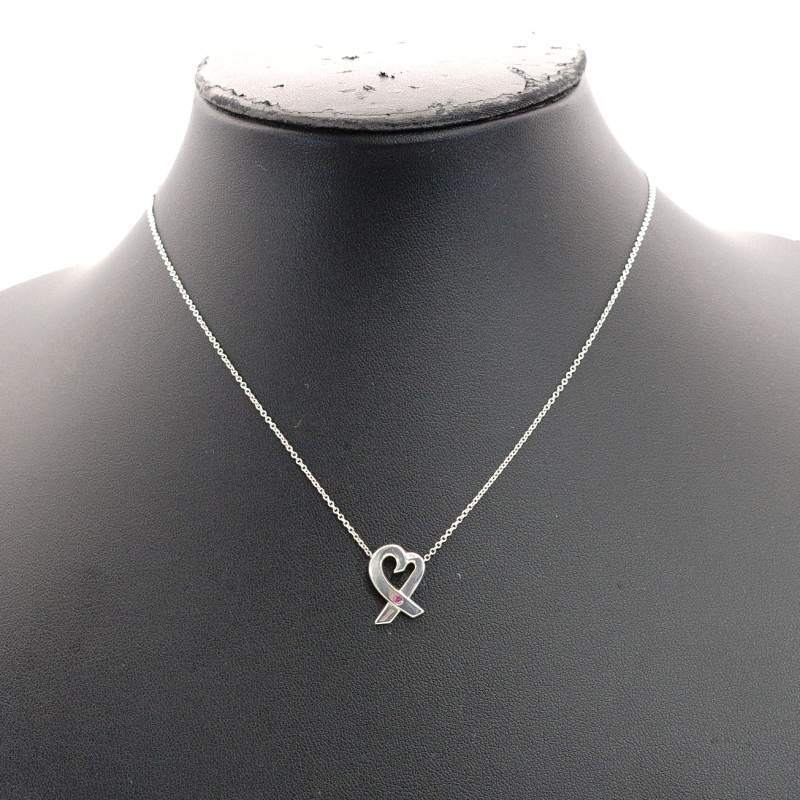 Tiffany & Co. Love Heart Necklace 1P Ruby Silver 925 Silver Approximately 2g