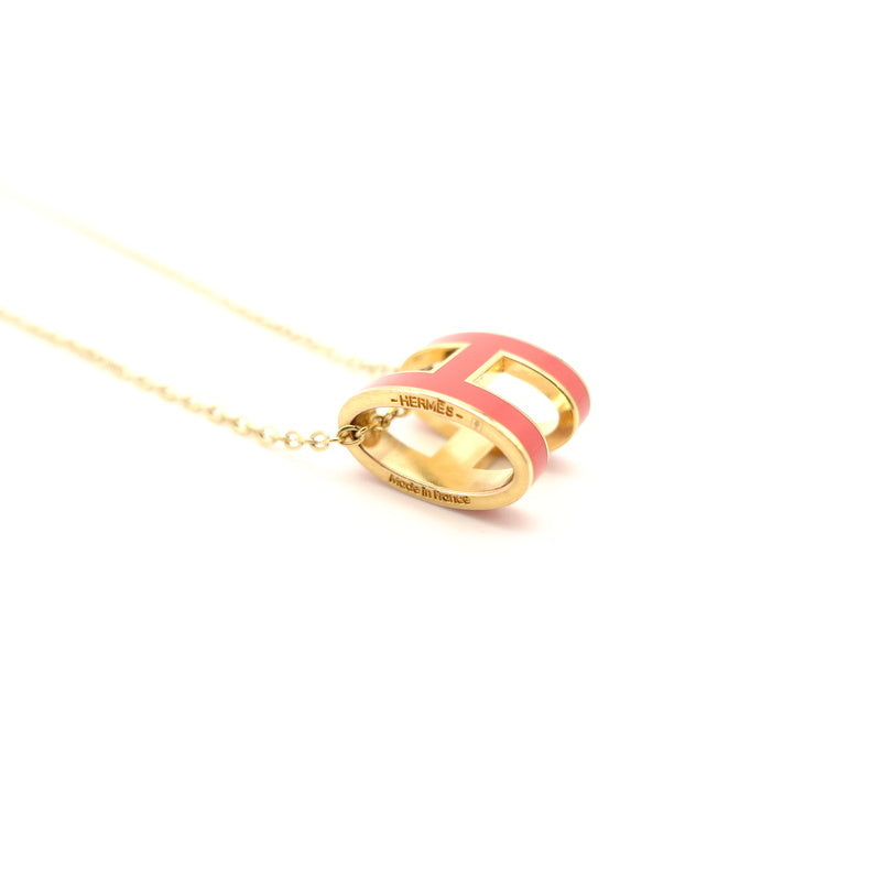 HERMES Pop Ash H Logo Necklace Orange Gold Hardware With Box 7-6-452