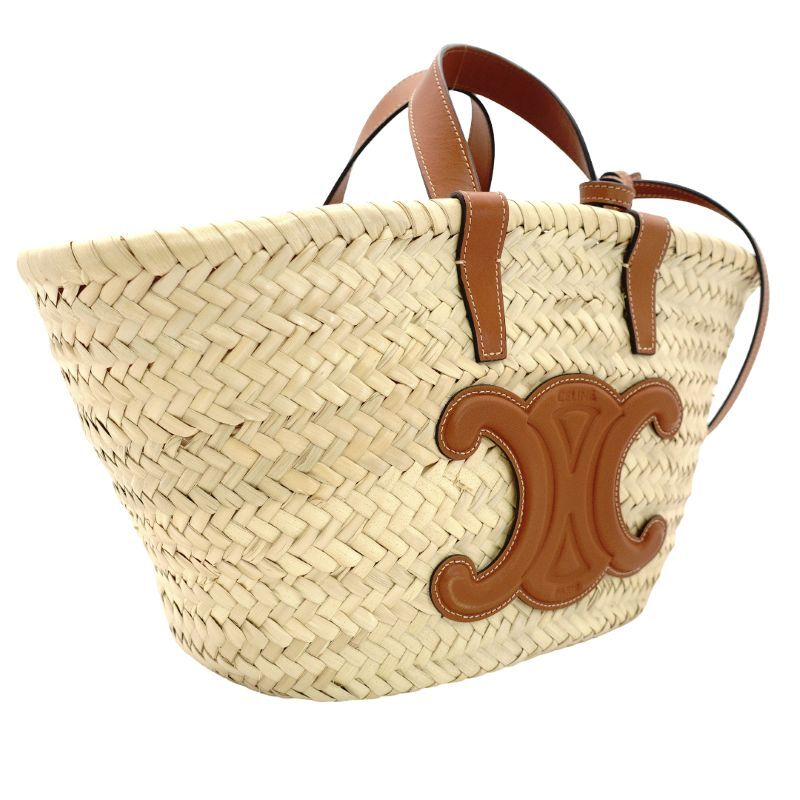 CELINE Classic Panier Triomphe Gogo Bag Handbag Raffia Brown 2-Way