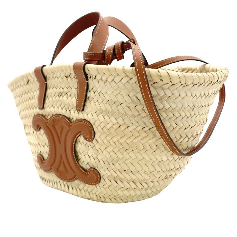 CELINE Classic Panier Triomphe Gogo Bag Handbag Raffia Brown 2-Way