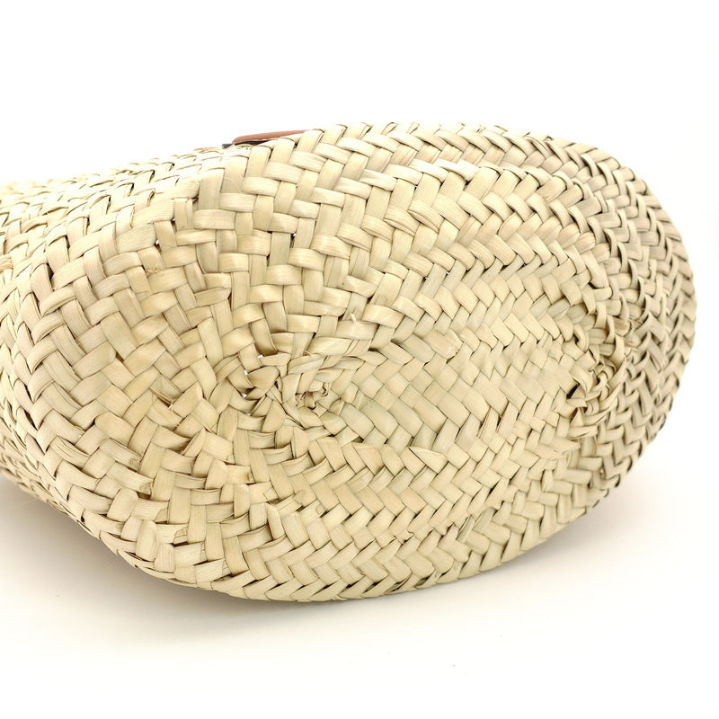 CELINE Classic Panier Triomphe Tote Bag Handbag Raffia Brown 2-Way Logo 7-7-797