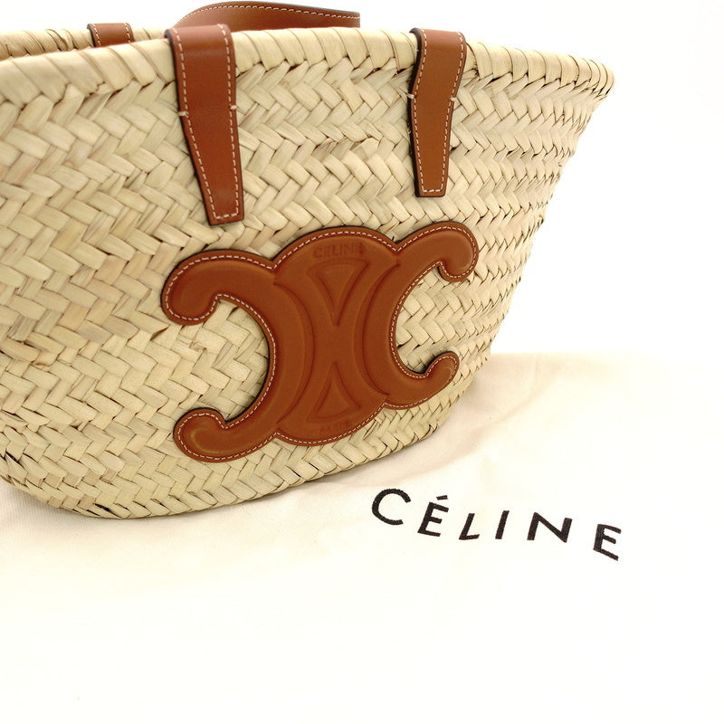 CELINE Classic Panier Triomphe Gogo Bag Handbag Raffia Brown 2-Way