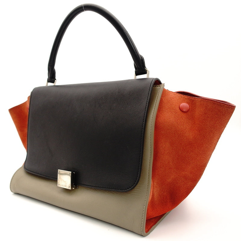 CELINE Trapeze 2-Way Leather Beige × Orange × Black