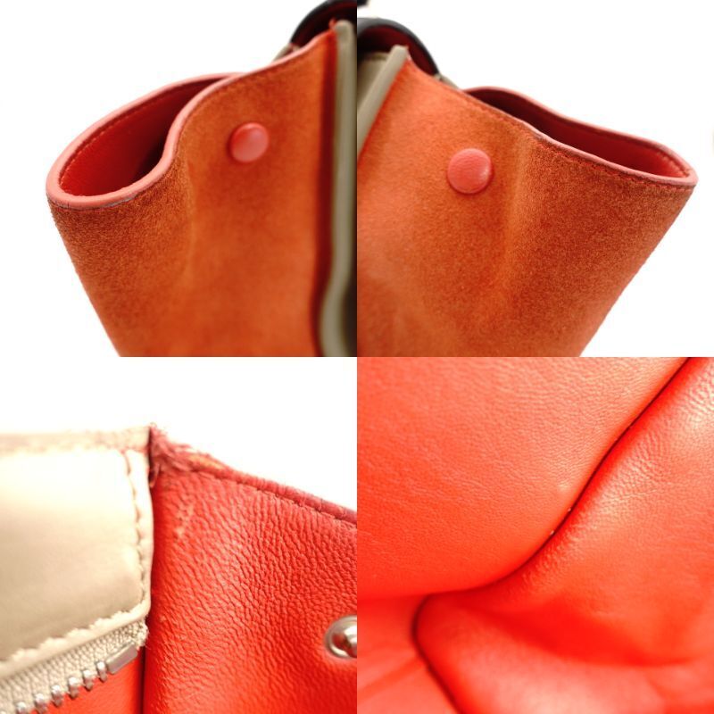 CELINE Trapeze 2-Way Leather Beige × Orange × Black