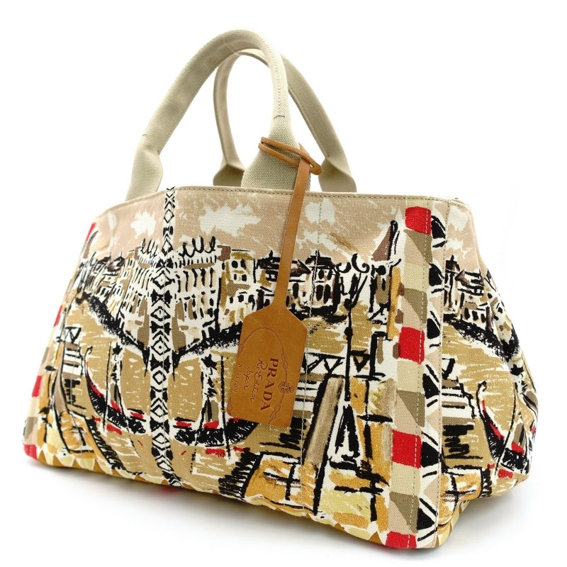 PRADA Canapa Tote Venice Handbag Beige