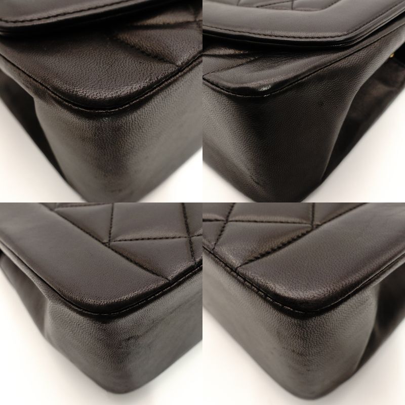 CHANEL Matelasse Diana Lambskin Single Flap Black Chain Shoulder Bag Series 2 Black 7-6-217