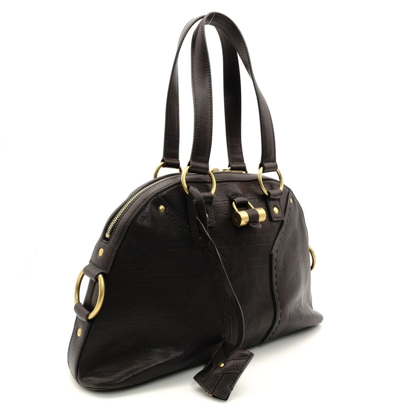 Yves Saint Laurent Muse Handbag Leather Black Vintage Gold Hardware