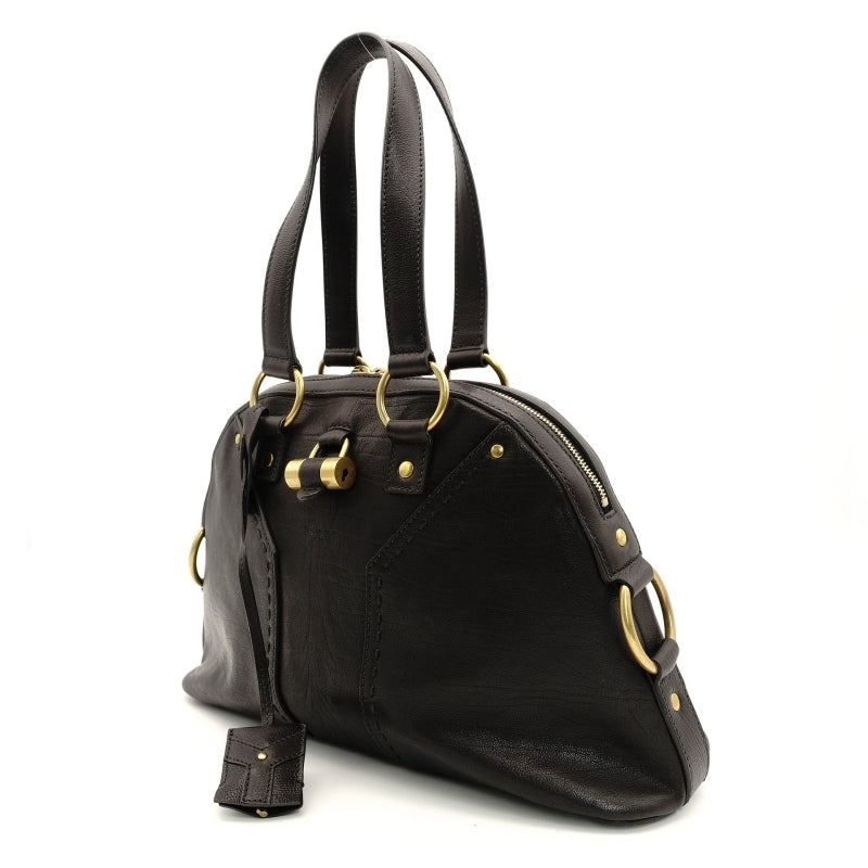Yves Saint Laurent Muse Handbag Leather Black Vintage Gold Hardware
