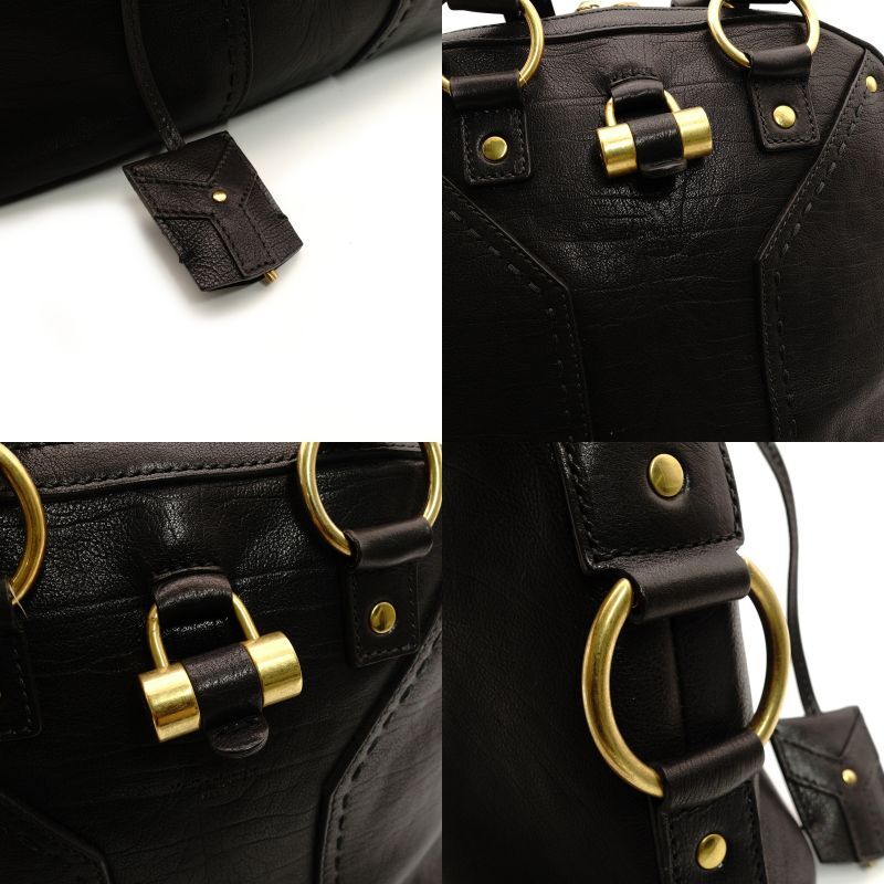 Yves Saint Laurent Muse Handbag Leather Black Vintage Gold Hardware