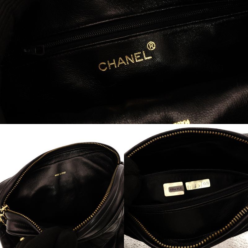 CHANEL Matelasse Lambskin Fringe Shoulder Bag Black Leather Black Decacoco Logo 7-6-141