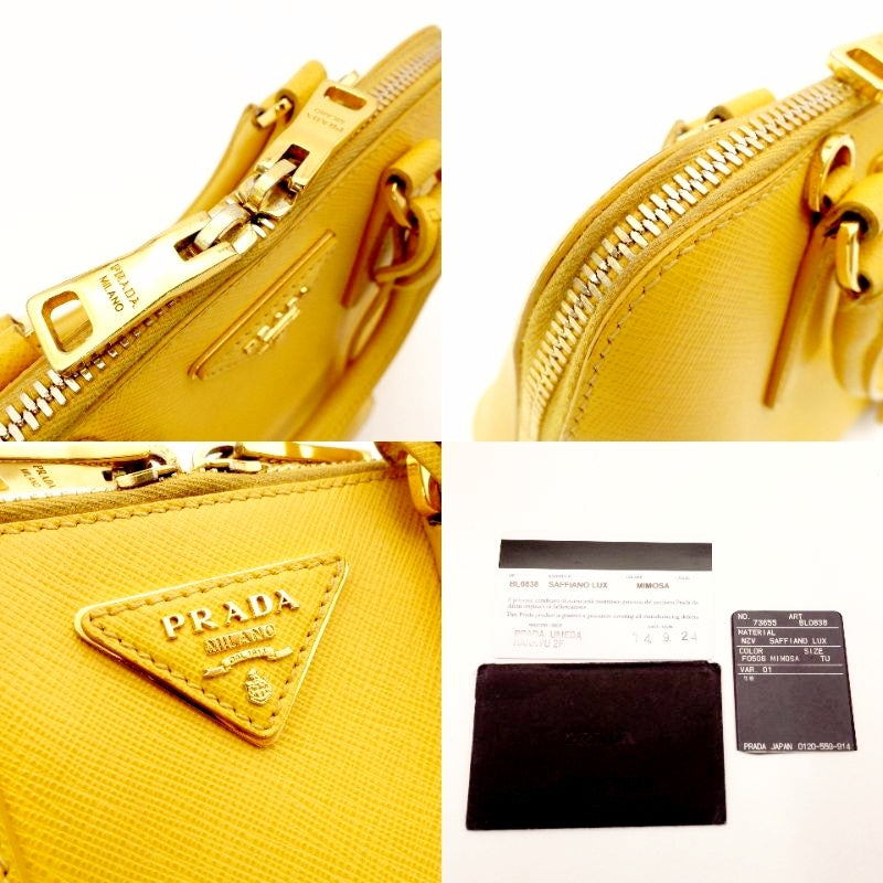 PRADA Handbag Saffiano 2-Way Leather Yellow Crossbody Bag Yellow