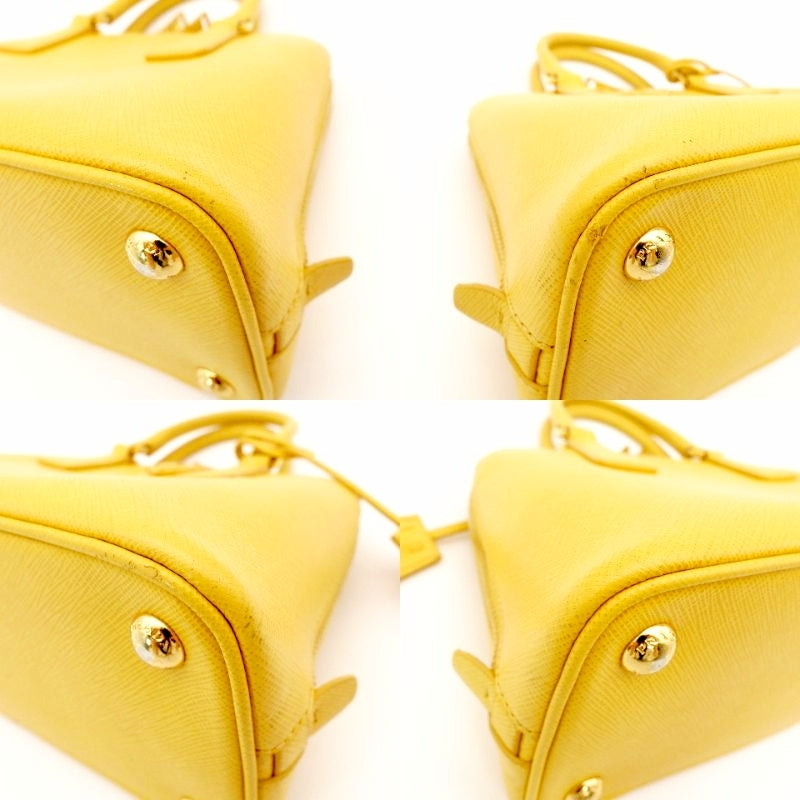 PRADA Handbag Saffiano 2-Way Leather Yellow Crossbody Bag Yellow