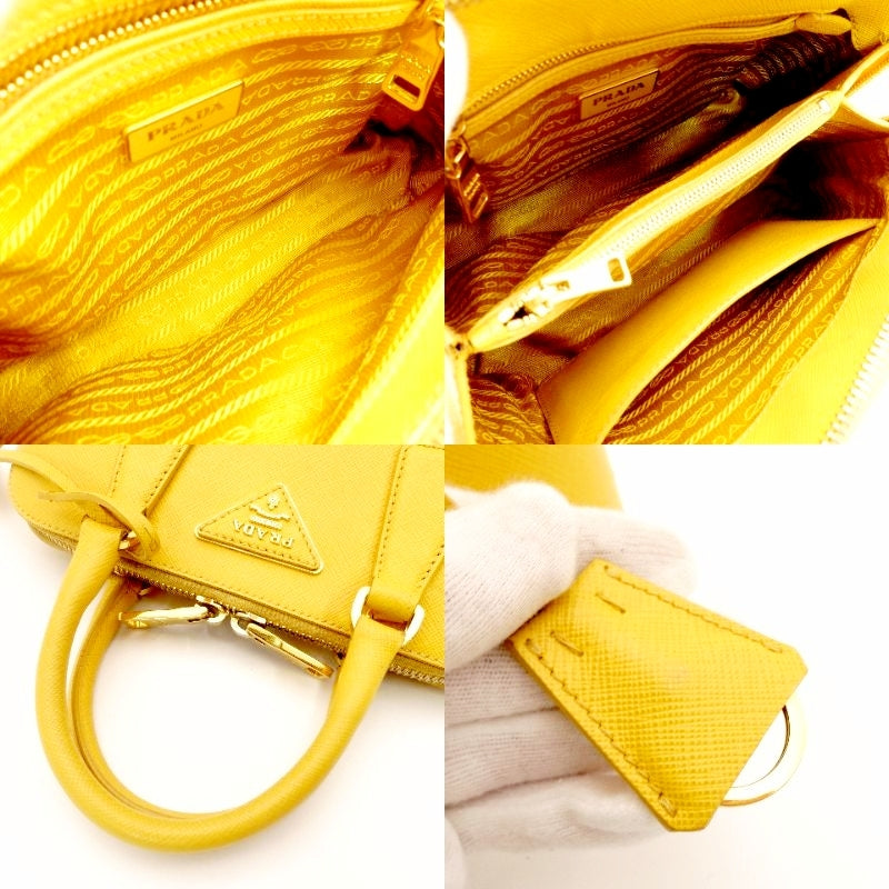PRADA Handbag Saffiano 2-Way Leather Yellow Crossbody Bag Yellow
