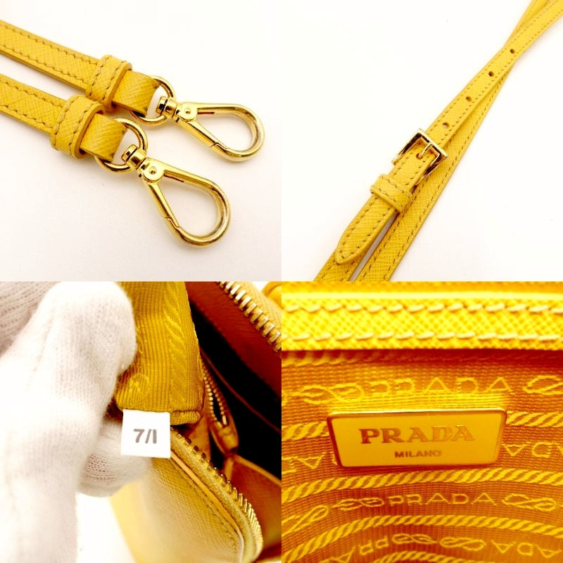 PRADA Handbag Saffiano 2-Way Leather Yellow Crossbody Bag Yellow