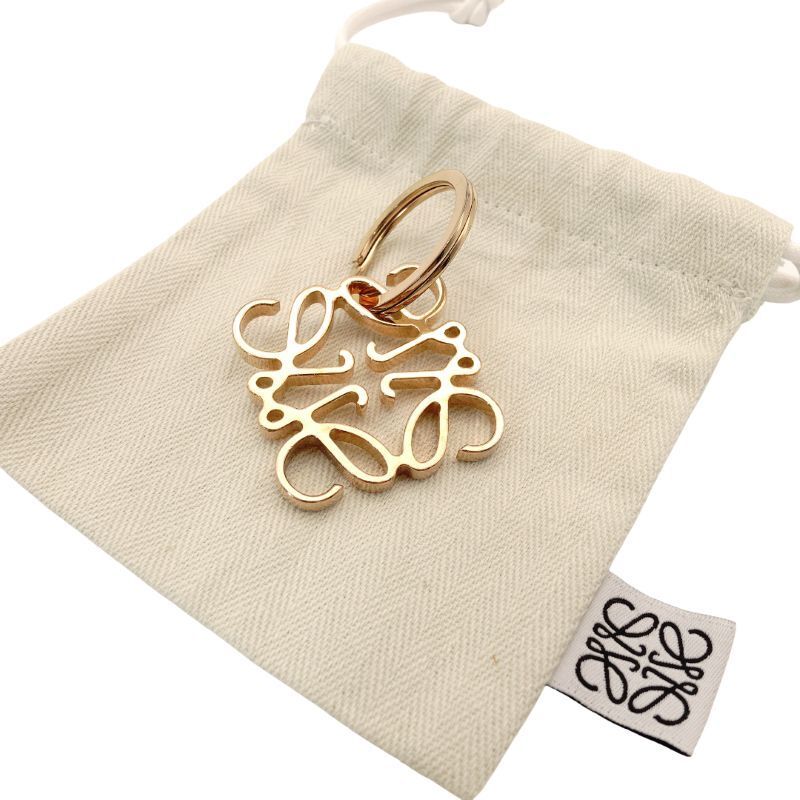 LOEWE Anagram Keyring Key Charm Pink Gold Logo 7-6-194