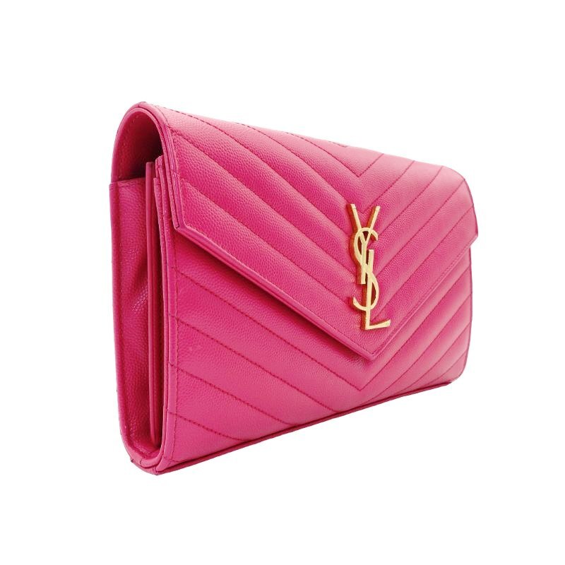 Saint Laurent YSL Chain Shoulder Bag Pink Leather Logo