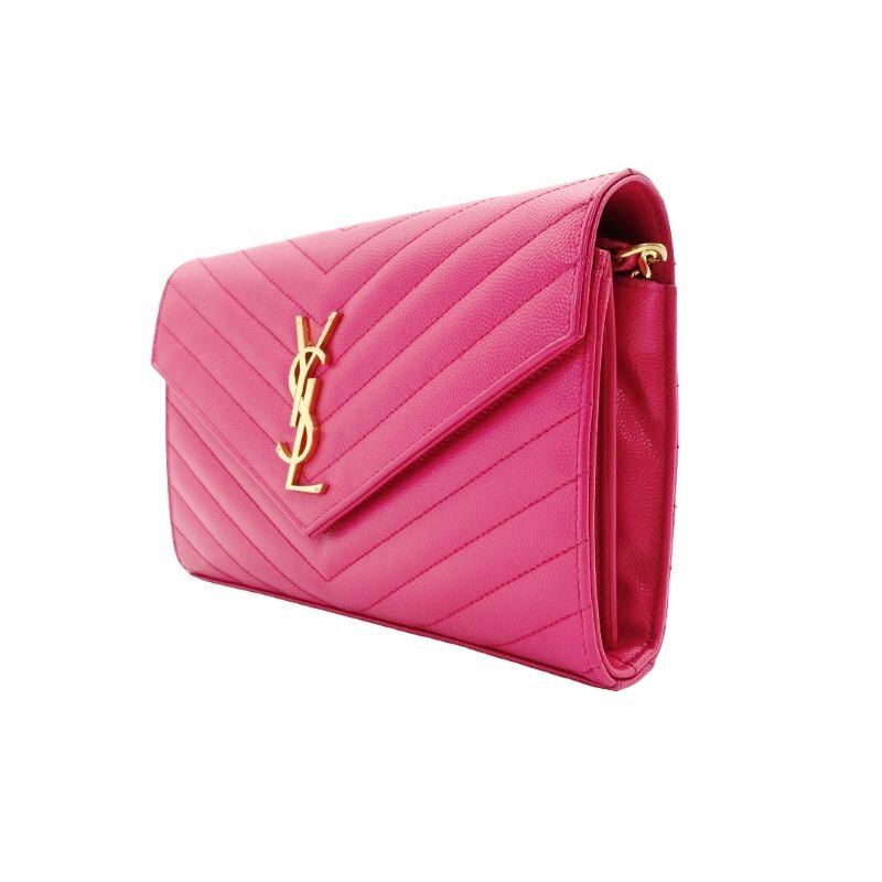 Saint Laurent YSL Chain Shoulder Bag Pink Leather Logo