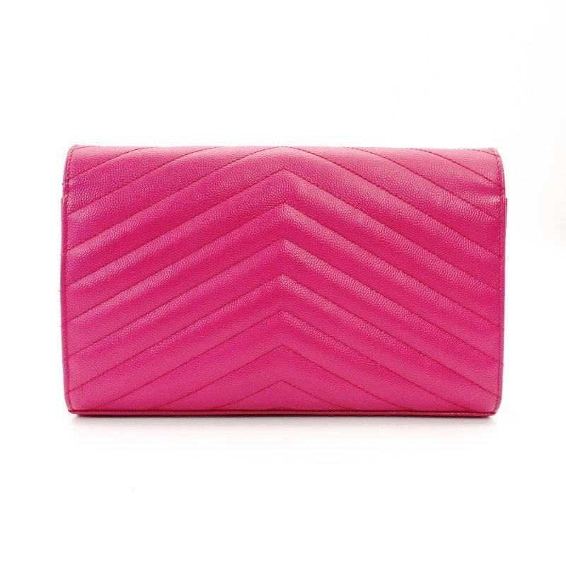 Saint Laurent YSL Chain Shoulder Bag Pink Leather Logo