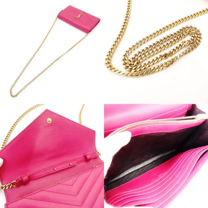 Saint Laurent YSL Chain Shoulder Bag Pink Leather Logo